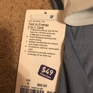 Lululemon tied in energy 2 in 1 tank